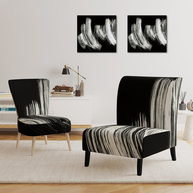 Accent Chair, Beige Floral Pattern Upholstered Decor - Beige Floral Pattern II, White/Black