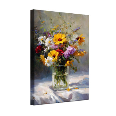 Plantes et fleurs, bouquet floral dans un vase en verre sur nappe