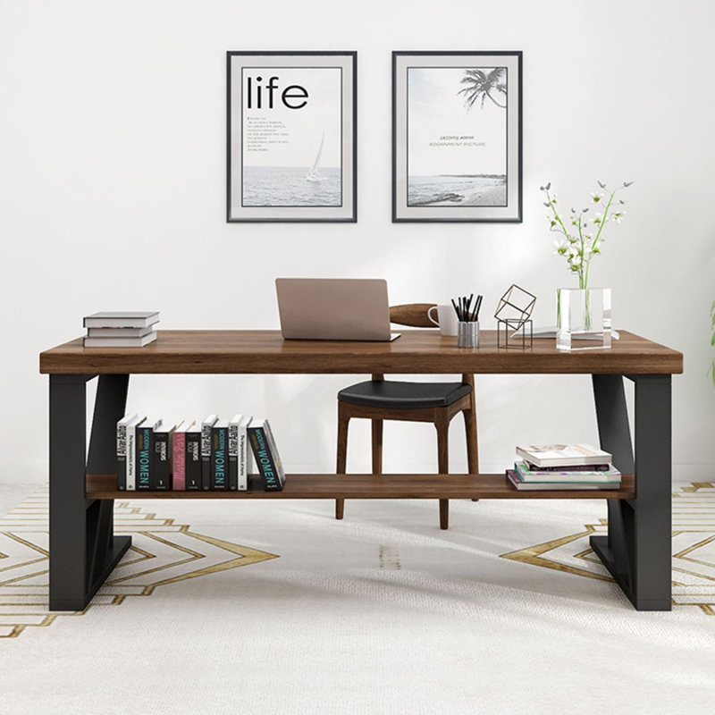 Bureau rectangulaire en bois massif noyer, H 29,53 po x l 62,99 po x P 27,56 po
