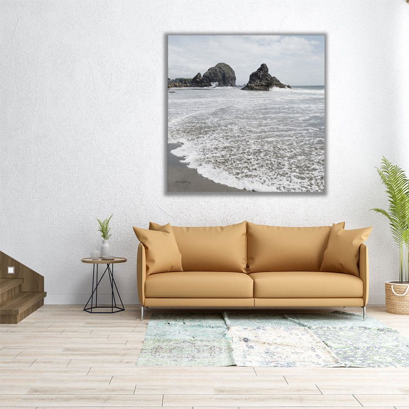 Harris Beach, Oregon, noir et blanc, reproduction d'art sur toile, H 12 po x l 12 po