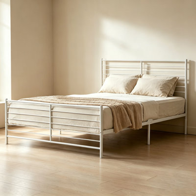 Modern Horizontal Slat Metal Bed Frame with Headboard and Footboard
