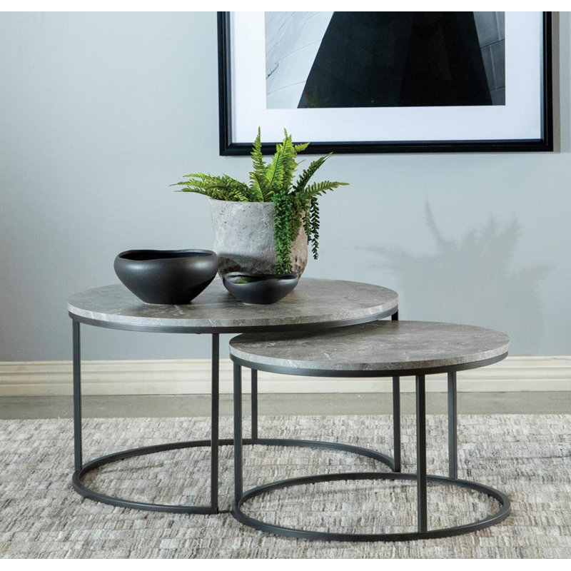 Table basse gigognes 2 pièces Lainey, Faux-marbre gris
