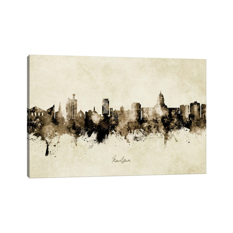 Madison Ii Wisconsin Skyline Vintage by Michael Tompsett - Wrapped Canvas Painting, 20.32 cm H x 30.48 cm W