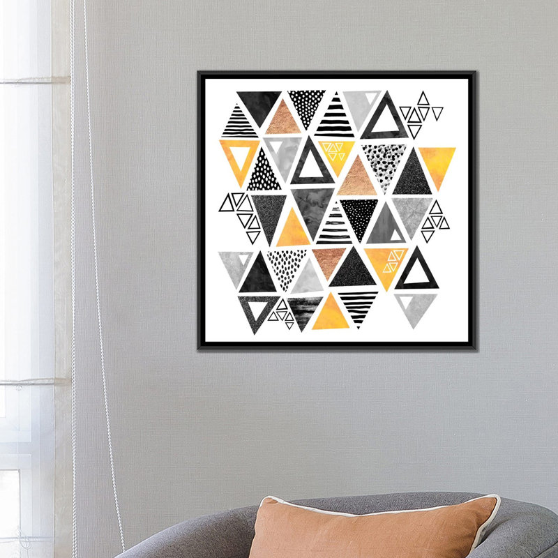 « triangle », impression abstraite sur toile tendue, H 18 po x l 18 po x P 1,5 po, Pas de tapis, Toile avec cadre noir