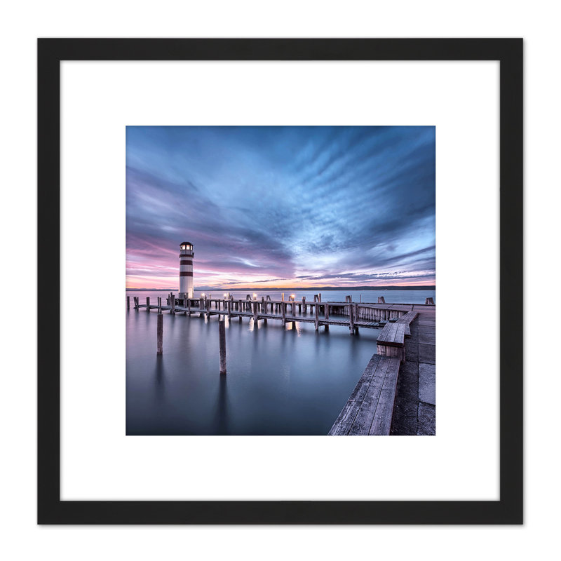 DeSousa Lake Neusiedl Austria Sunset Lighthouse Photo - Single Picture Frame Print