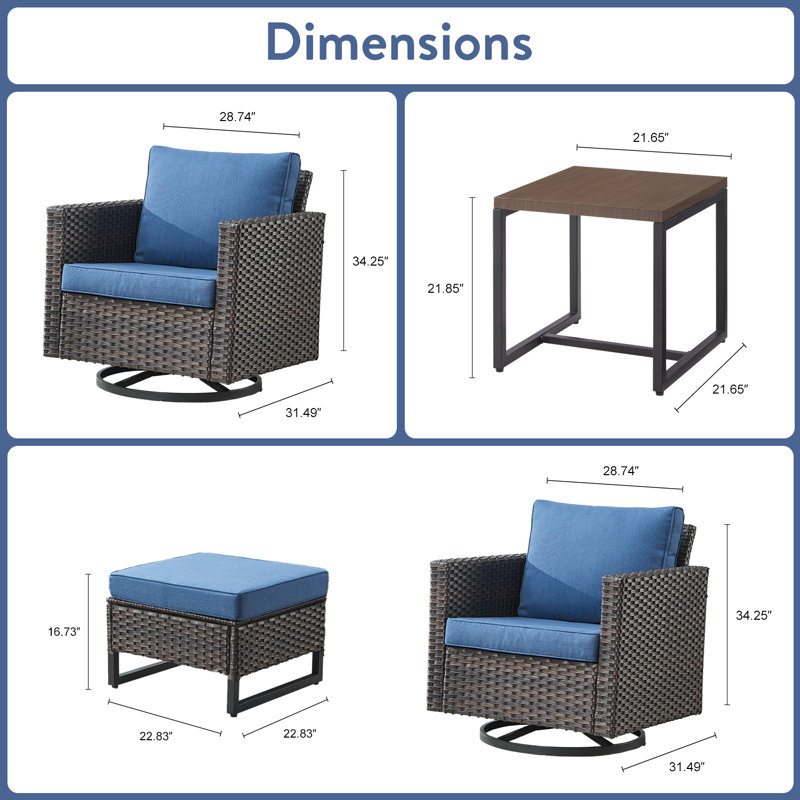 Nazime Outdoor Lounge Chair with Ottoman, Blue
