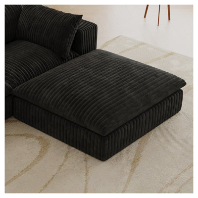 Black Corduroy Cloud Sofa with Deep Seat and Double-Layer Cushioning, Modern Upholstered Loveseat