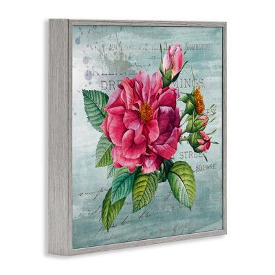 Pink Garden Flower over Rustic Framed Giclee, design by Susan Arnot