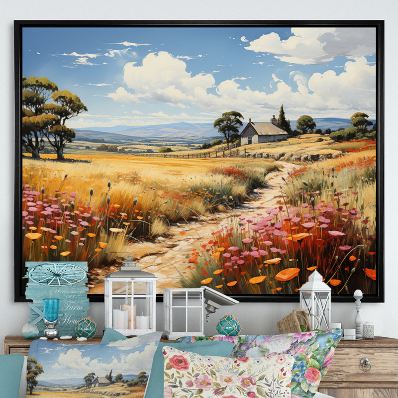 Farm Summer Fauvist Field IV, H 34 po x l 44 po x P 1,5 po, Cadre flottant noir