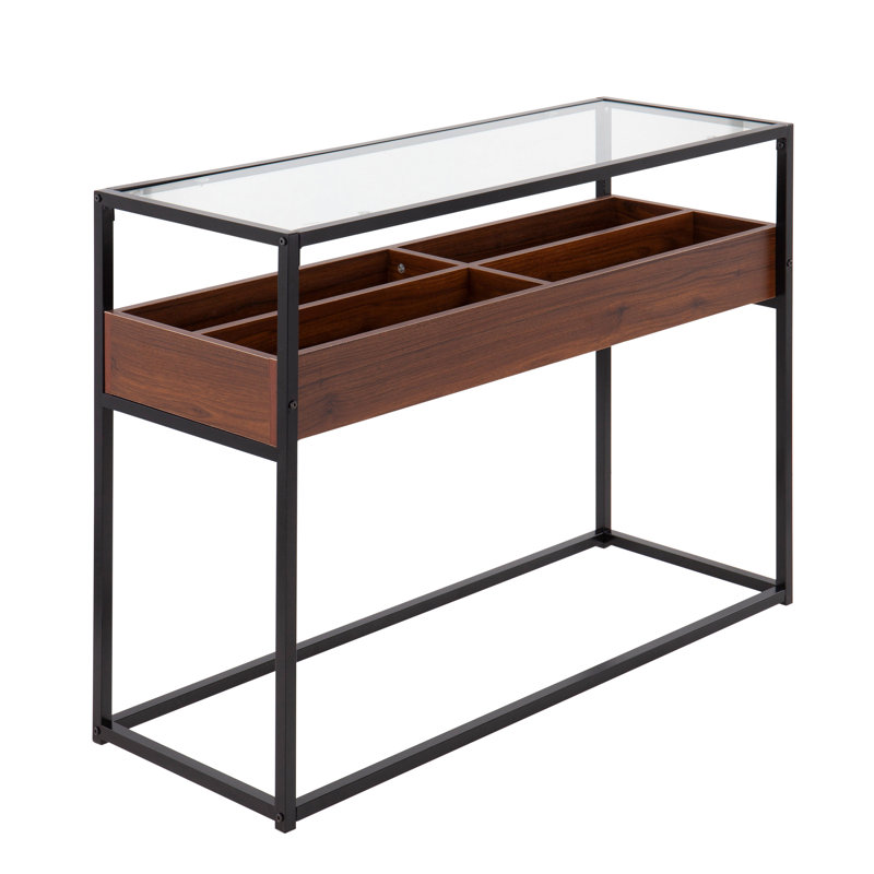 Kaebri 43.25'' Glass Top Console Table, Black/Clear, Black/Brown