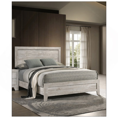 Whitewashed Wood Finish 1pc King Size Panel Bed Beautiful Wooden Bedroom Furniture Contemporary Style