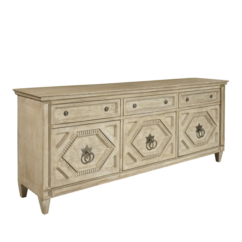 Natural Mango Veneer 3-Door Entertainment Console with Drawers