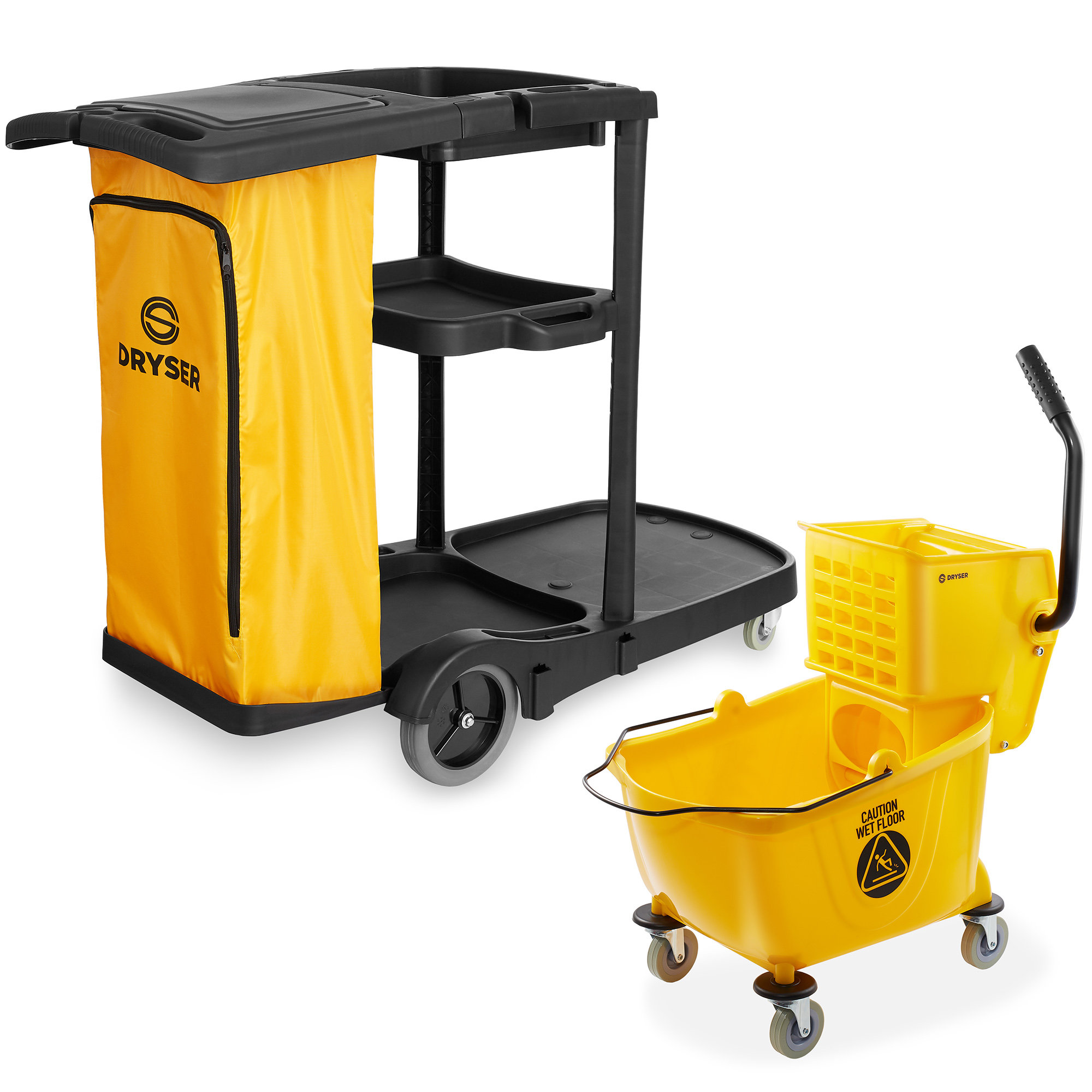 Shop Rubbermaid Commercial Products Rubbermaid Commercial Janitorial Cart  with Cleaning Accessories (Mop Bucket, Mop, Broom, Duster, & More) at