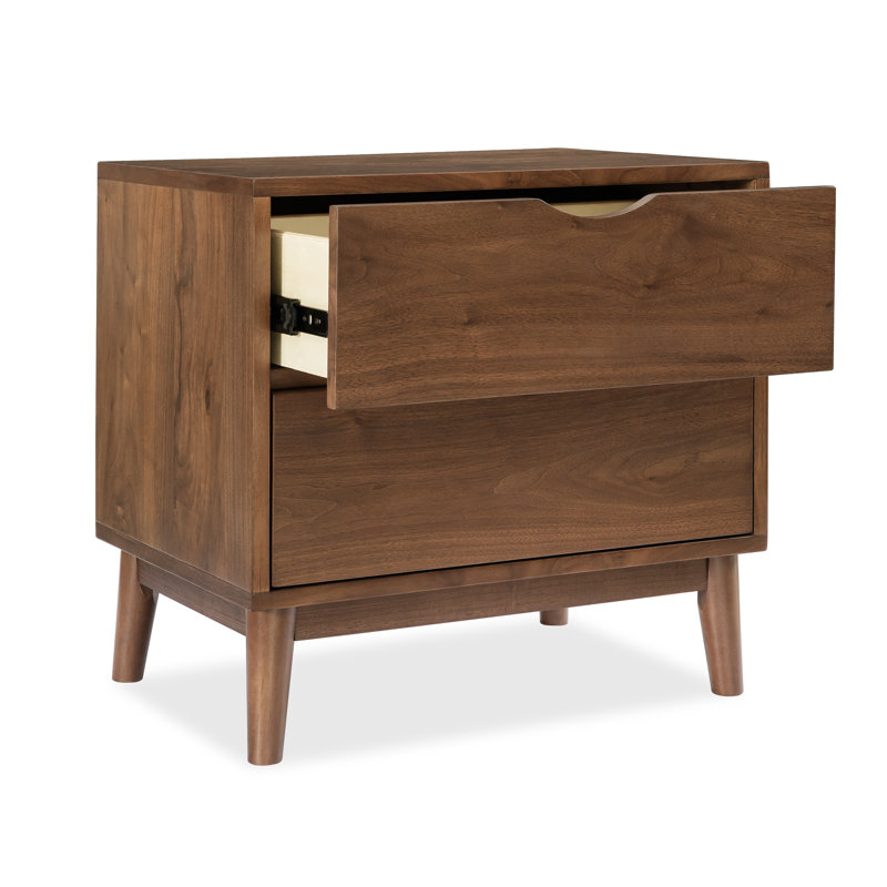 2-Drawer Nightstand with Solid Wood Base, Brown
