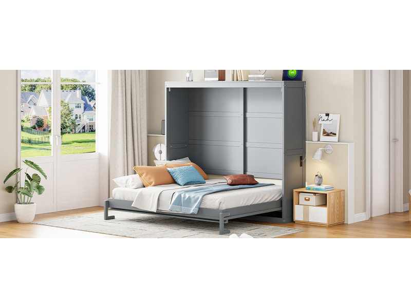 Lit escamotable double pleine grandeur, gris, Double