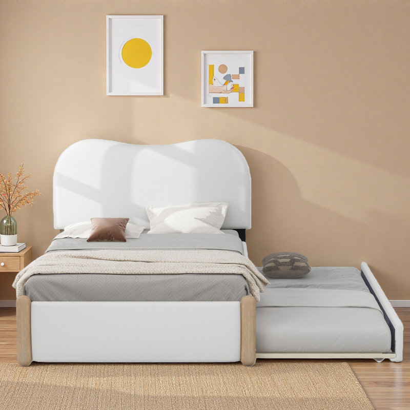 Lit plateforme tapissier avec lit gigogne, Lit simple, Blanc