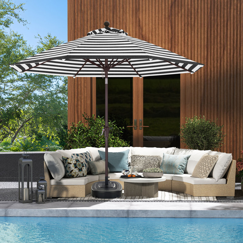 9 FT Patio Olefin® Umbrella, Black/White Striped