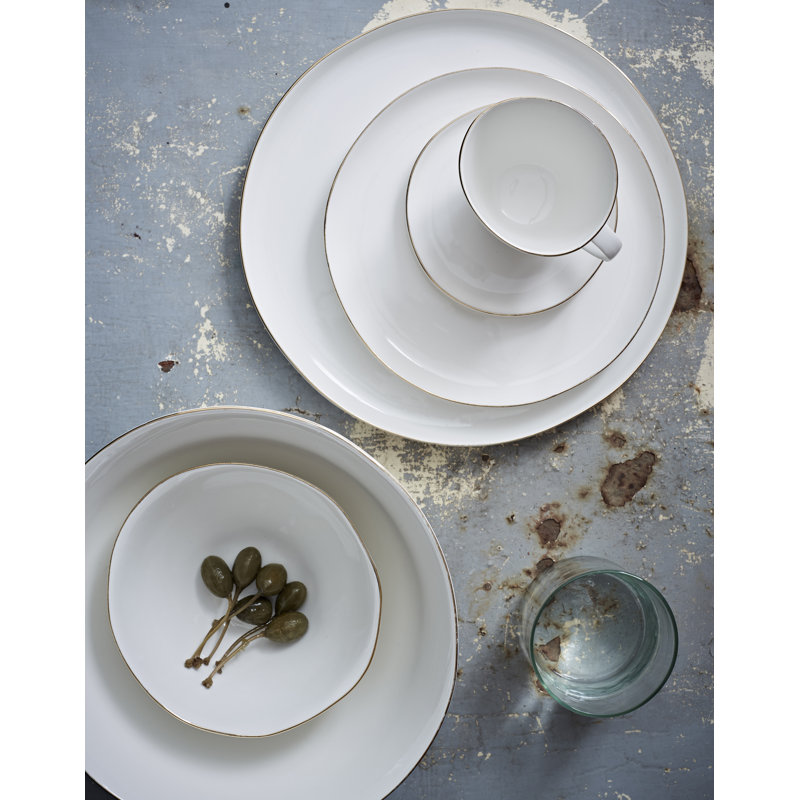 Abbesses Rice Bowl Set, White/Gold