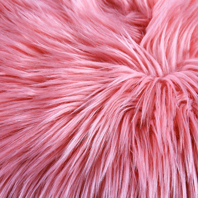 Mongolian Long Hair Square Faux Fur Cushion with Filling, Pink, Pillow Cover
