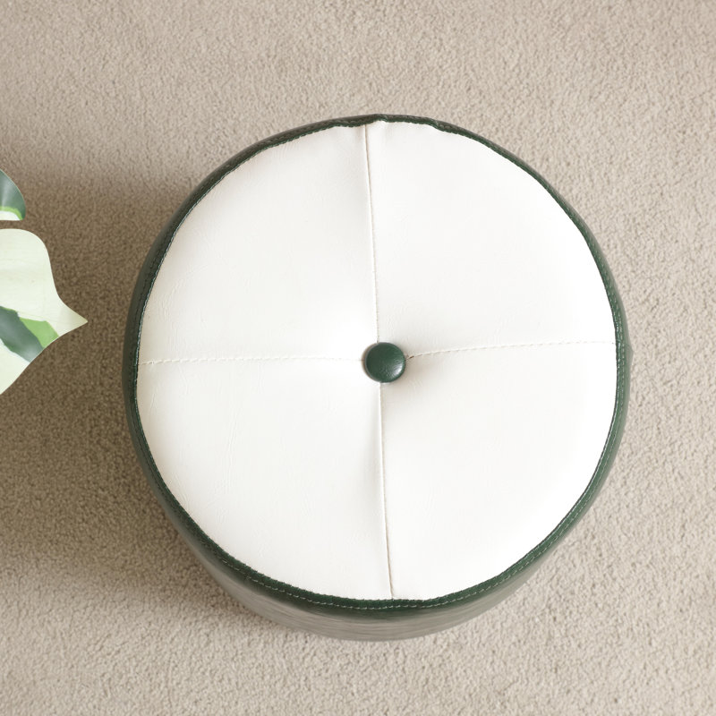 Small Tufted Two-Tone Round Upholstered Ottoman, Green/White