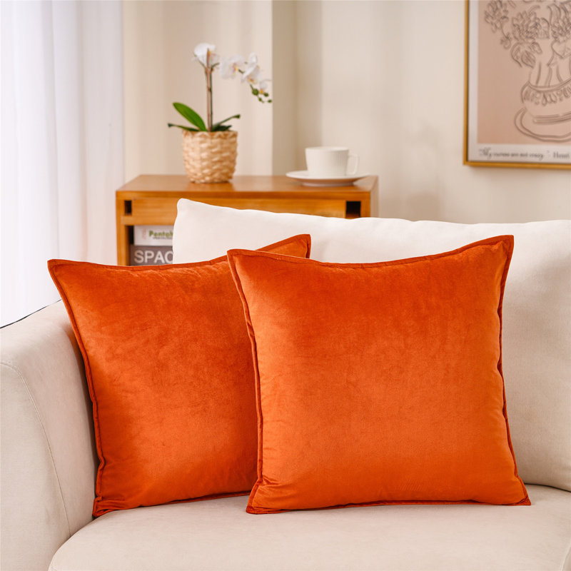 Coussin décoratif en velours Flanged Velvet, Orange