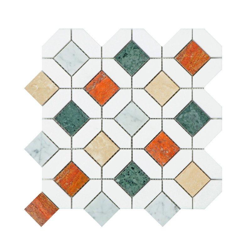 Carrelage mural et de sol en marbre Eclipse Ming Green et Thassos White, Mélange terre de Sienne