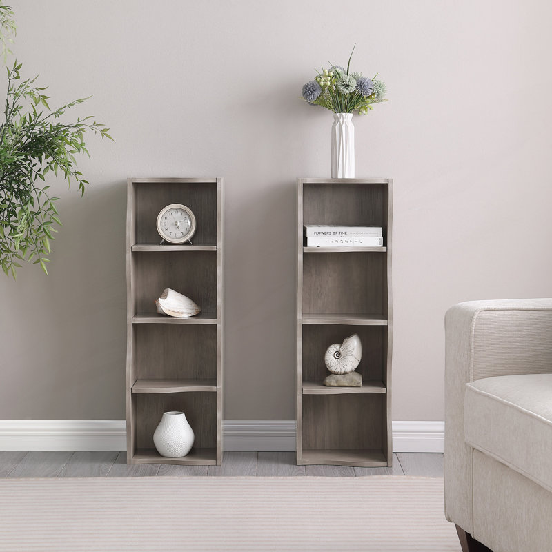 Bibliothèque réglable ultra-mince à 8 couches avec bordure ondulée, Gris