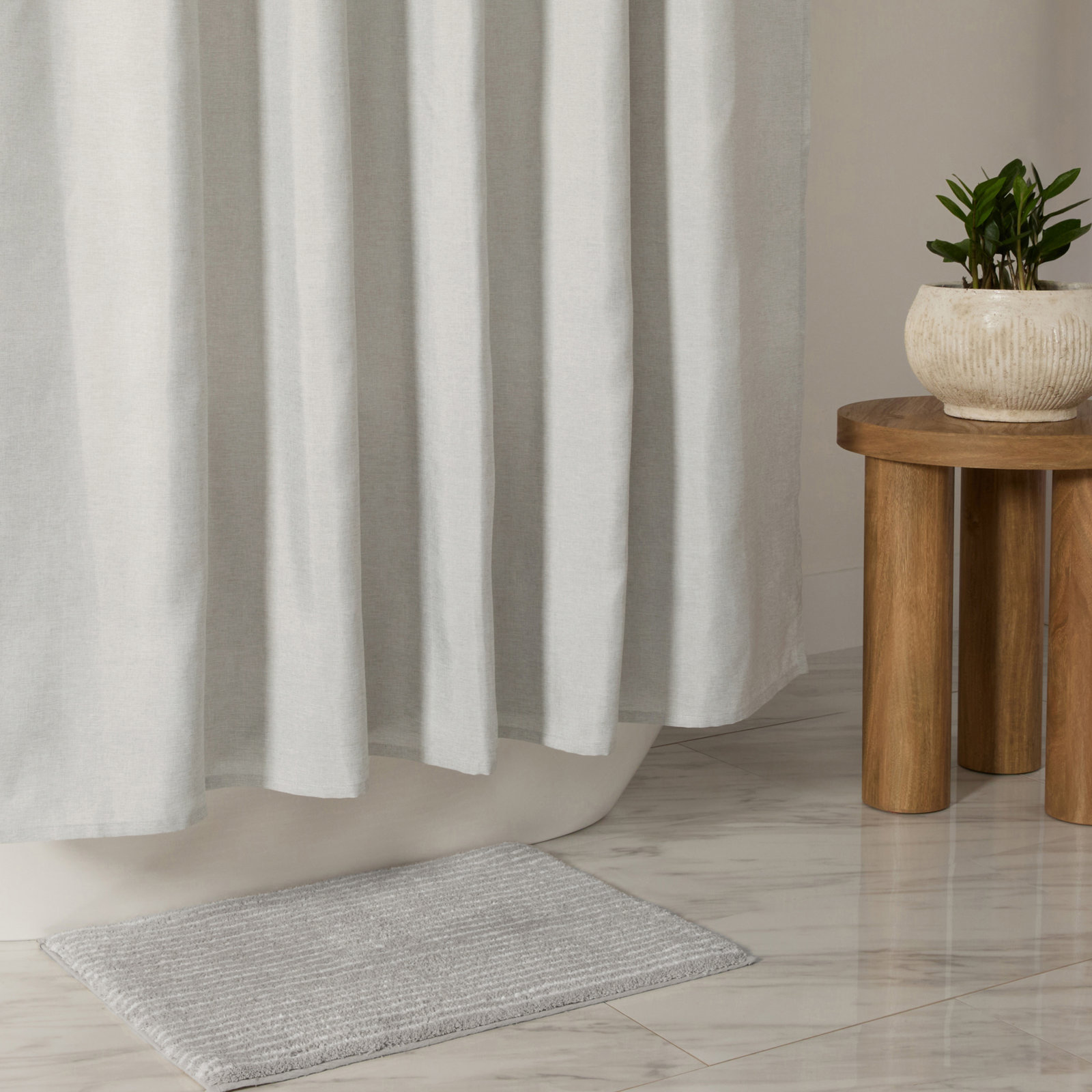 Linen-Look Textured Woven Shower Curtain, Gray