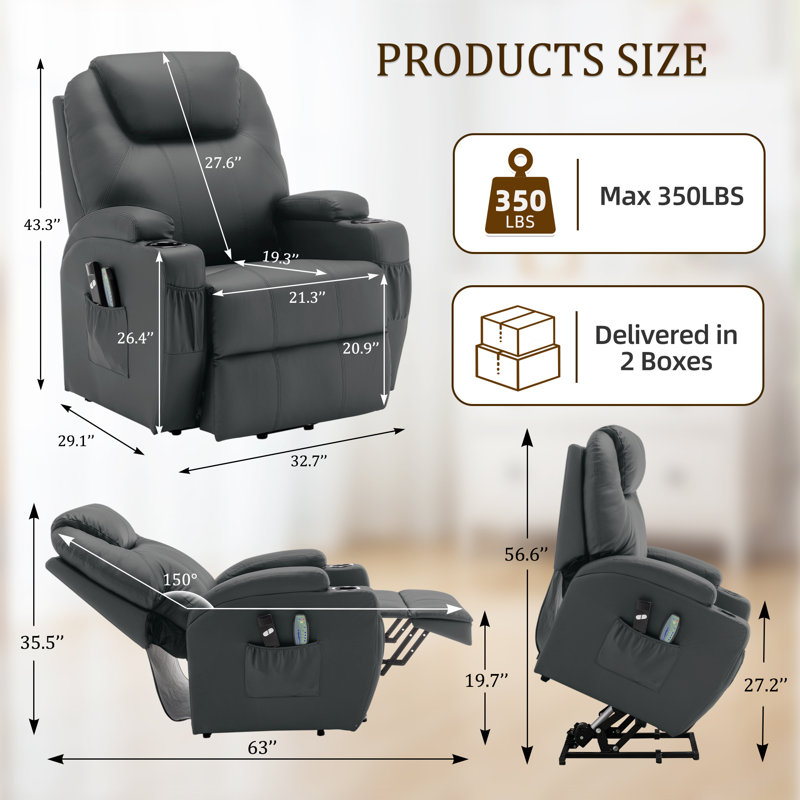 KORSER Power Lift Recliners, Recliner Chair With Heat And Massage For Elderly ,Electric Lift Recliner With Side Pockets And 2 Cup Holders