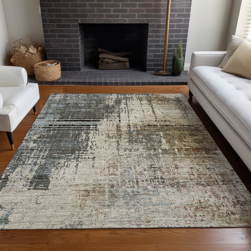 Tapis beige Prisco lavable à la machine de qualité supérieure, Rectangle 5 pi x 7 pi 6 po