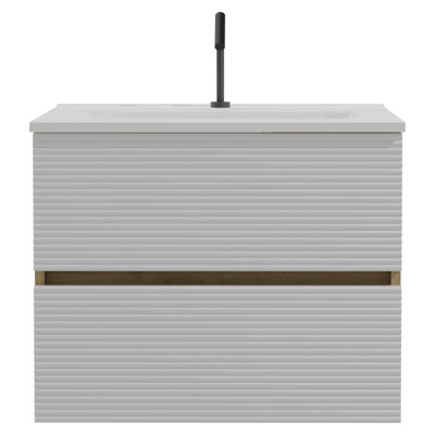24" Wall Mounted Bathroom Vanity with Ceramic Sink, Large Storage, Integrated Overflow, Pre-assembled
