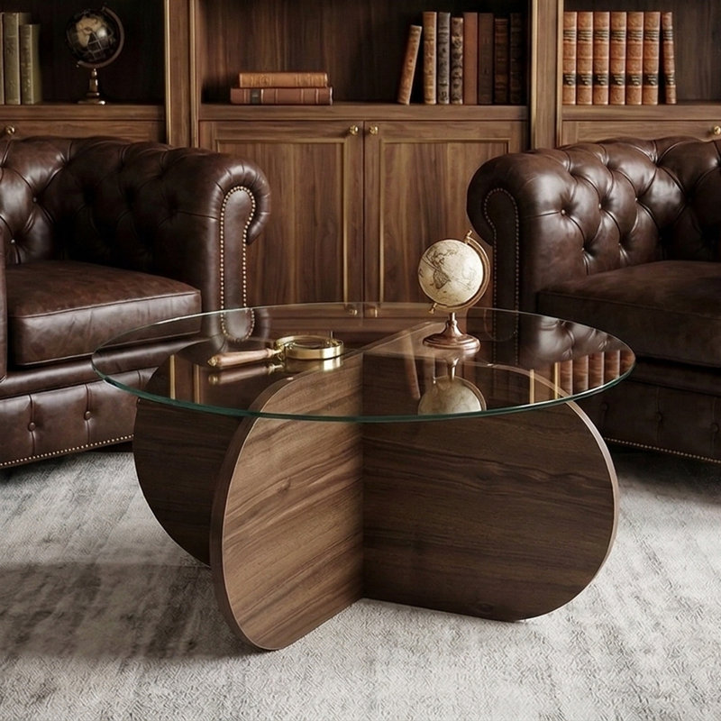 Table basse Arlo, Transparent, Noyer