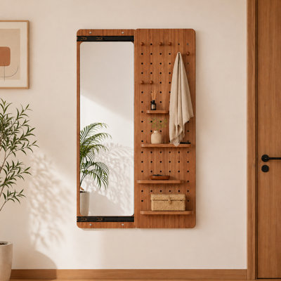 Miroir mural pleine grandeur avec rangement coulissant et crochets