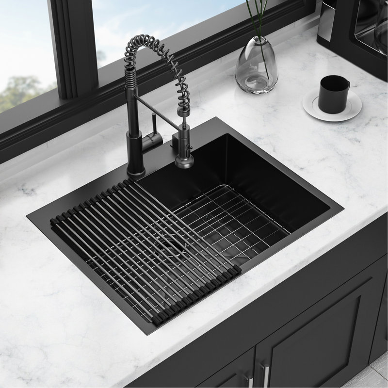 Évier de comptoir noir en acier inoxydable 28 x 22 - acier inoxydable de calibre 16 résistant à la saleté. Facile à entretenir. La cuisine de 28 po de profondeur empêche la formation de taches.