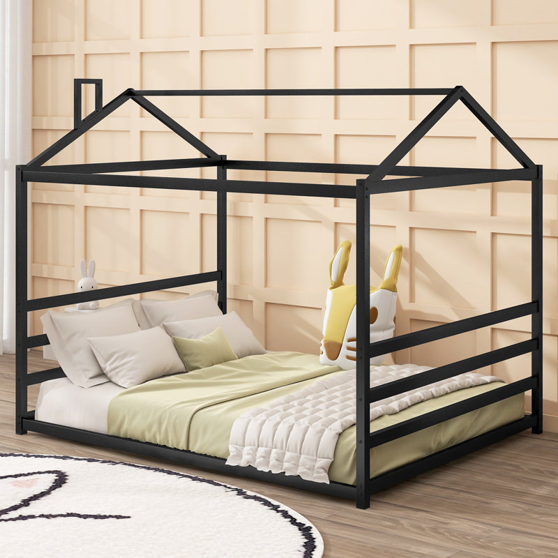 Grand lit maison en métal, Black