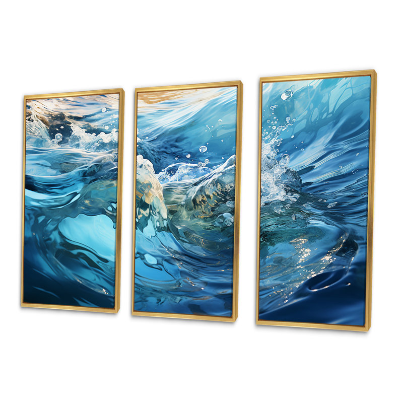 Ensemble d'art sur toile bleu marine et blanc Fusion IV, Cadre flottant doré, 32" H x 48" W x 1" D