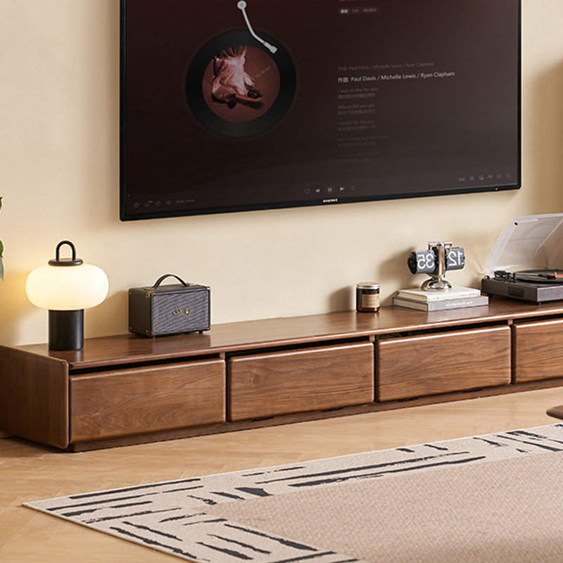 Meuble télé en chêne avec armoires rabattables, H 13,78 po x L 13,78 po x l 94,48 po