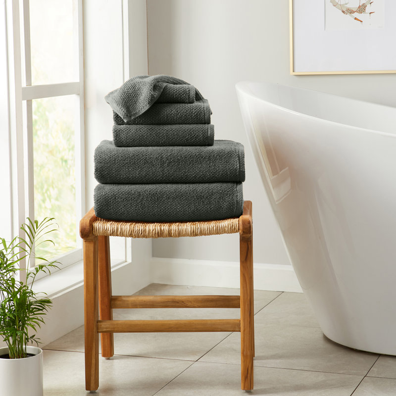 Drap de bain 100% coton texturé, Ensemble 6 pièces, Minuit minuit