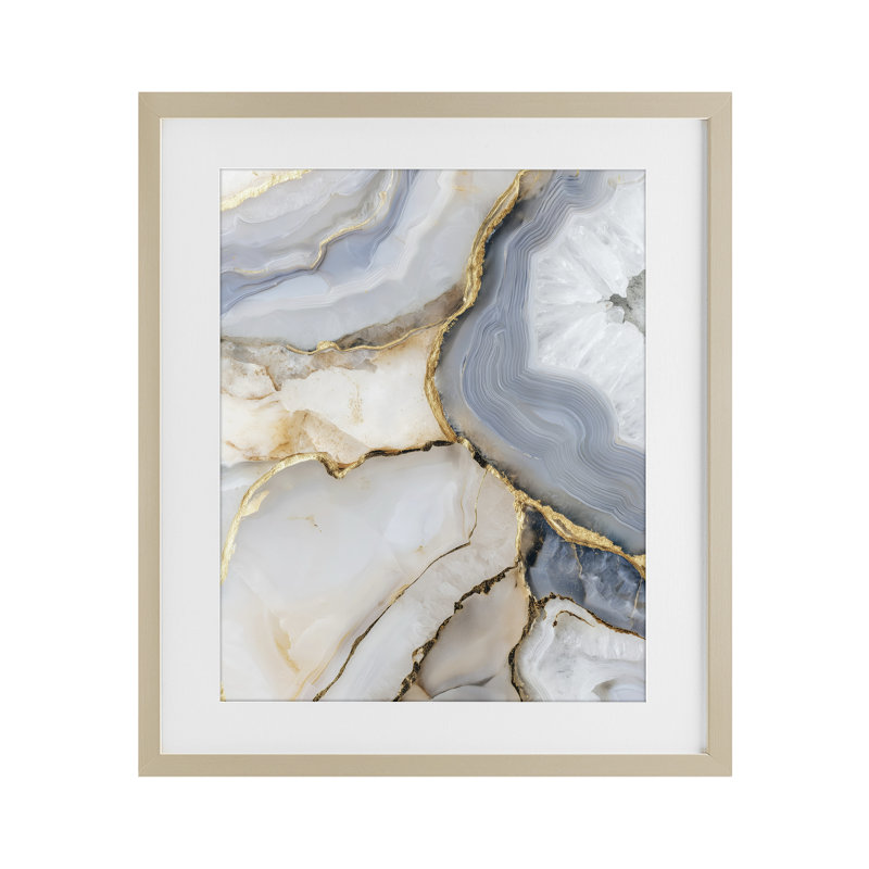 Géode blanche et grise, reproduction sous verre, conception de Svetlana Aleynikova, Cadre de récolte en pin