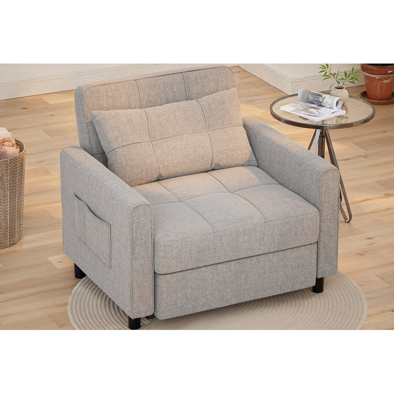 3-in-1 Adjustable Upholstered Sleeper Sofa Bed, Convertible Modern Foldable Lounge Chair, Gray