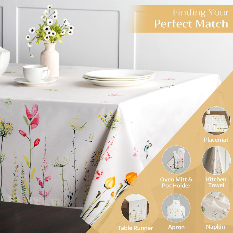 Maison d' Hermine Table Cloth Rectangle Table 100% Cotton 70 x 120 Inches Tablecloth Reusable Decorative for Dining Room Farmhouse Home Valentines Day Decorations Spring Summer - Botanical Fresh