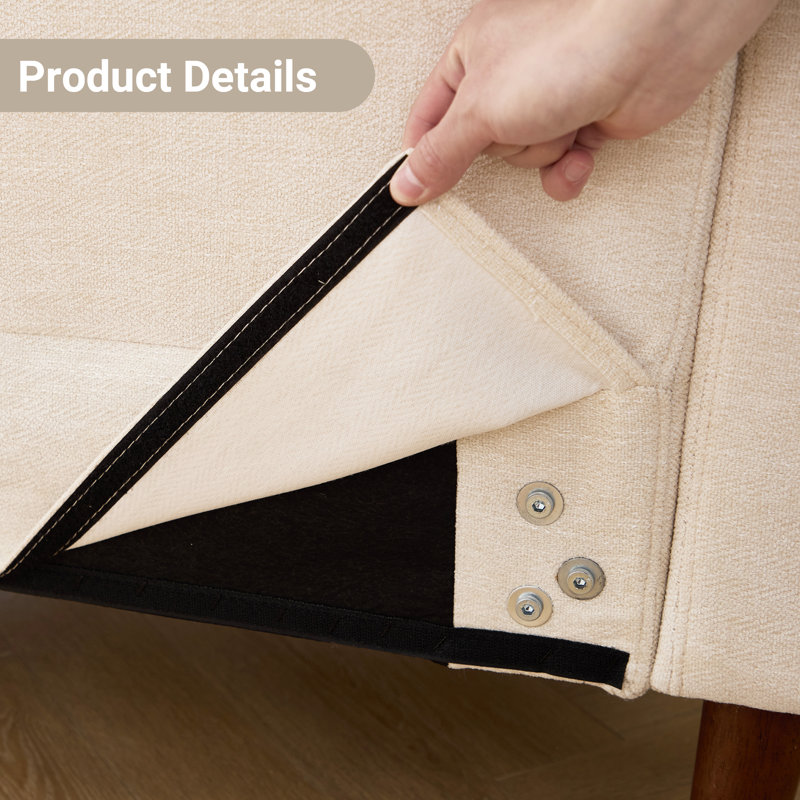 Causeuse à accoudoirs carrés en similicuir 65 po avec coussins réversibles Ashvini, Beige