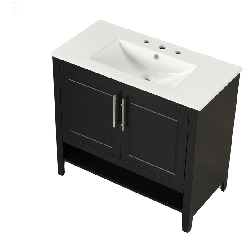36" Bathroom Vanity With Sink, Multi-Functional Bathroom Cabinet With Doors And Drawers, MDF Frame And MDF Board, Black