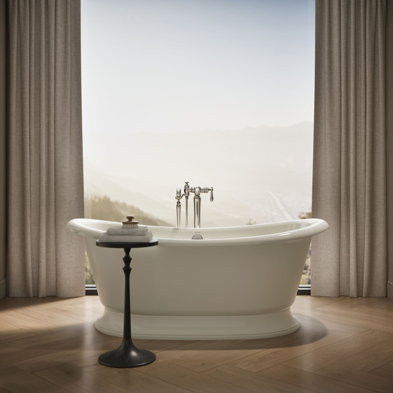 Artifacts® 66" x 33" Pedestal Soaking Cast Iron Bathtub, Biscuit