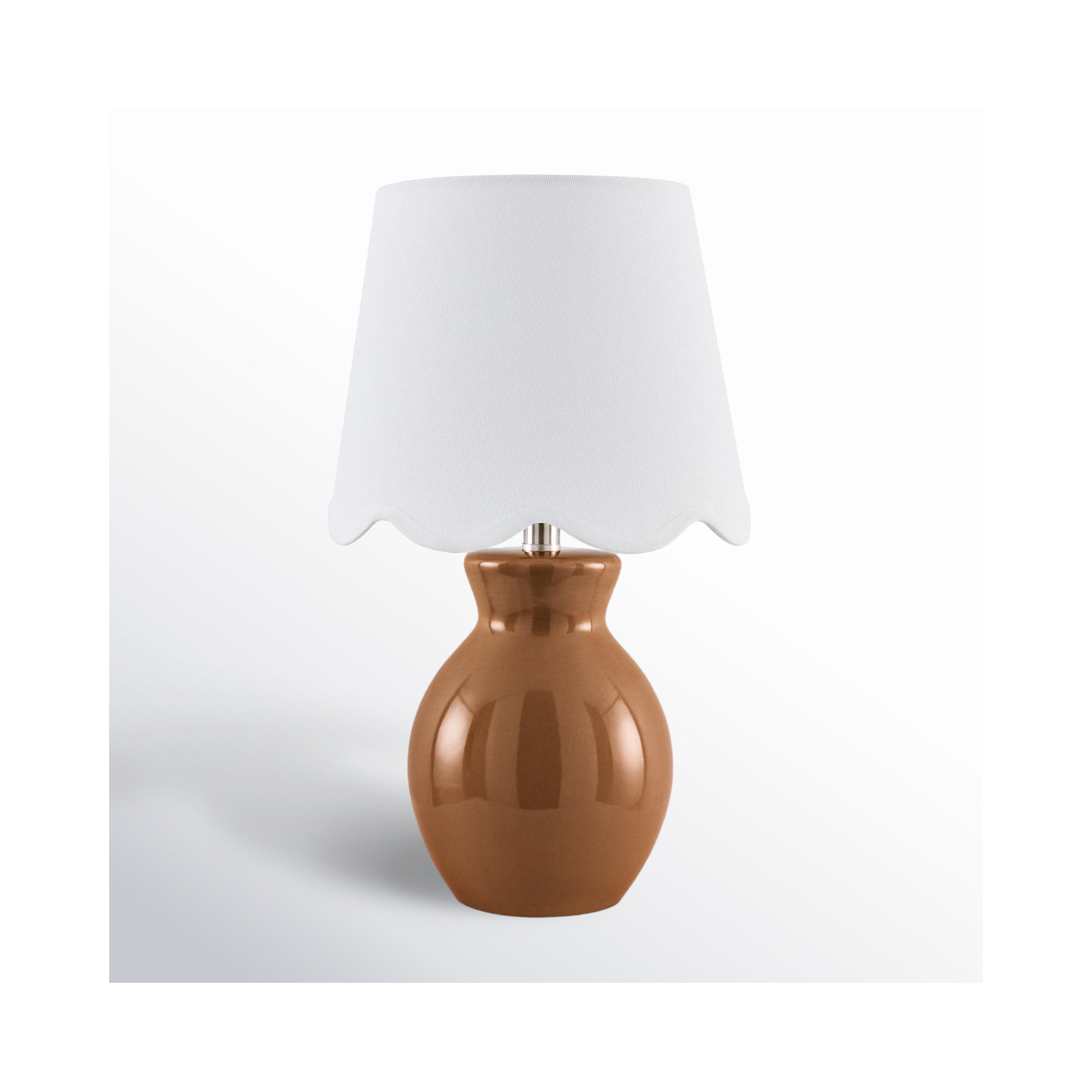 Momsen Scallop Shade Lamp, Brown, 15"" H x 8"" W x 8"" D, White Twill