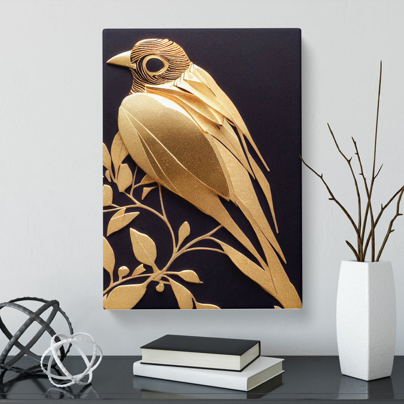 Bird Gold Leaf - Wrapped Canvas, 50cm H x 35cm W x 3cm D