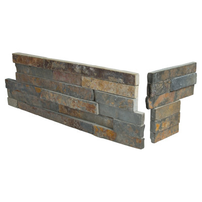 6" x 18" Stacked Natural Stone Ledger Panel Corner Wall Tile