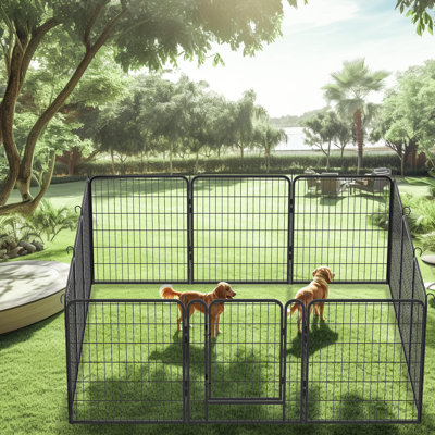 Parc pour chien, enclos d'exercice en métal à 12 panneaux avec porte, enclos pliable pour l'extérieur