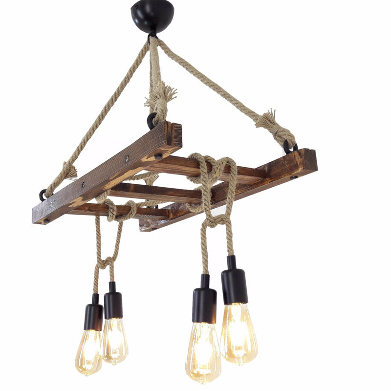 Lustre Spoutnik en bois 4 lumières Vasilos