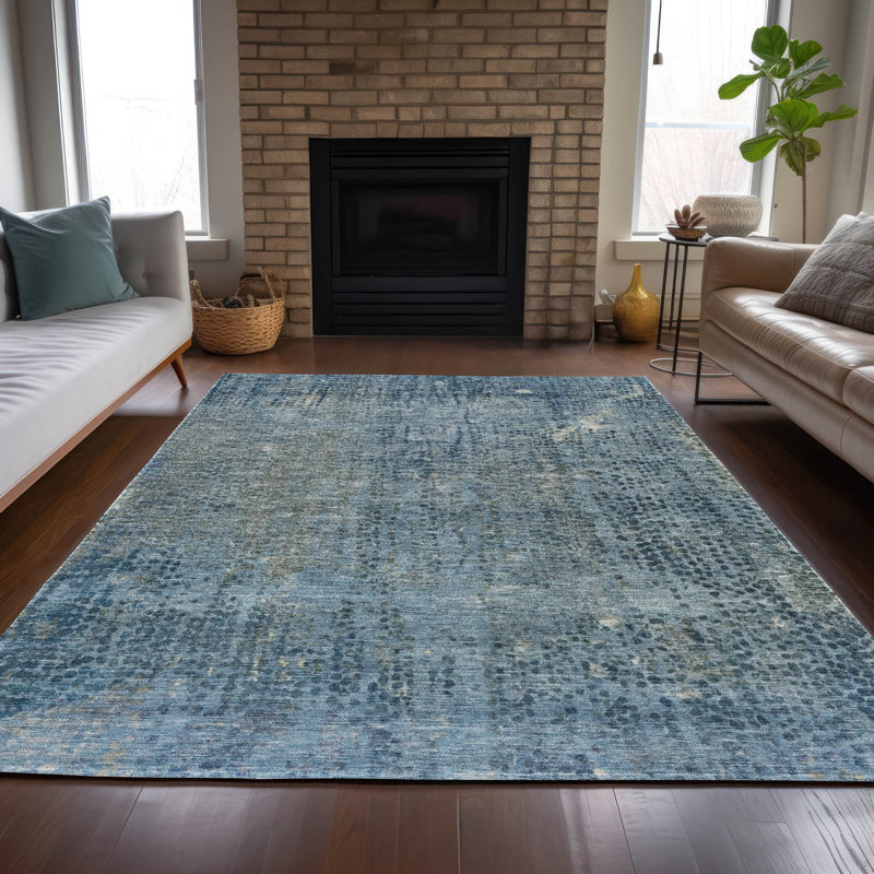 Machine Washable Indoor/Outdoor Xhevrie Blue Rug, Rectangle 2'6" x 3'10"